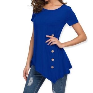 Royal Blue Asymmetrical Short Sleeve Tunic